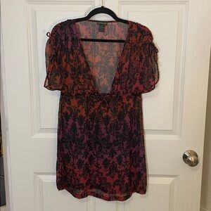 Stella Cruz Sheer Black and Red Patterned Swim Coverup Women’s Medium